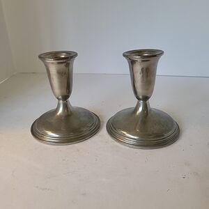 Pair of Empire Vintage Pewter Weighted Candlesticks